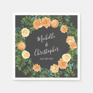 Dunkelgraue Peach Wedding Modern Floral Serviette