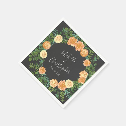 Dunkelgraue Peach Wedding Modern Floral Serviette (Ecke)