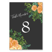Dunkelgraue Peach Wedding Modern Floral Tischnummer (Vorderseite)