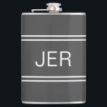 Dunkelgraue Personalisierte Monogramm-Initialen Dr Flachmann<br><div class="desc">Drei anfänglich Mit Monogramm Edelstahlflaschen sind zeitlos, klassisch und stilvoll. Unser einzigartiges Design ist das perfekte personalisierte Geschenk für diesen besondere Anlass. Bestellen Sie unsere integrierte Kollektion von koordinierenden Farben und Golf - Sportzubehör. Eigene mit Monogramm Initialen werden auf einem dunkelgrauen Hintergrund mit weißem Schriftart und doppeltem Rahmen hinzugefügt. Die...</div>