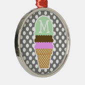 Dunkelgraue Polka-Punkte; Eiscreme Ornament Aus Metall (Rechts)