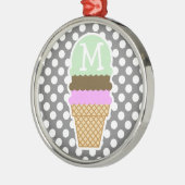 Dunkelgraue Polka-Punkte; Eiscreme Ornament Aus Metall (Links)