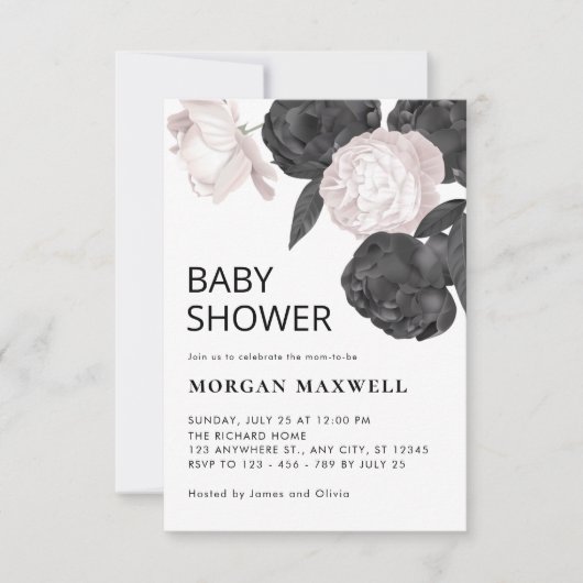 Dunkelgraue Rose Kinderdusche Einladung (Vorderseite)