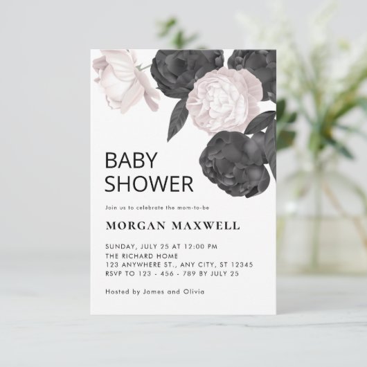 Dunkelgraue Rose Kinderdusche Einladung (Stehend Vorderseite)