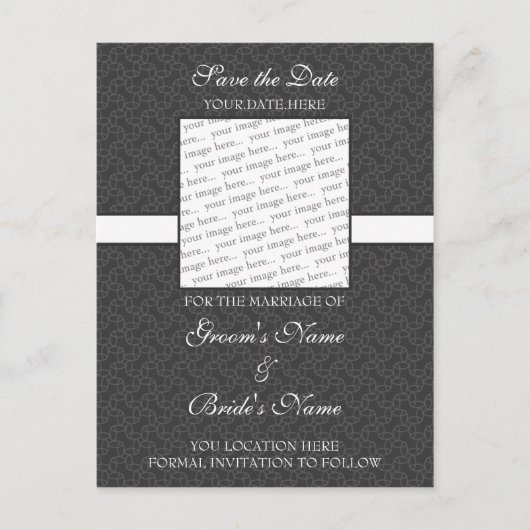 Dunkelgraue Save the Date Postkarte (Vorderseite)