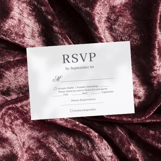 Dunkelgraue schick minimalistische elegante Hochze RSVP Karte