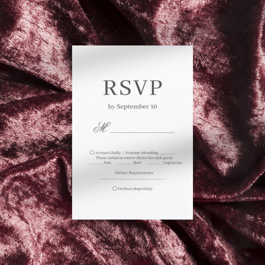 Dunkelgraue schick minimalistische elegante Hochze RSVP Karte