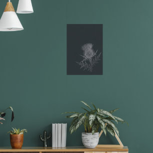 Dunkelgraue schottische Distel Minimalistische Bot Poster