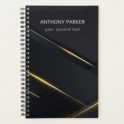 Dunkelgraue schwarze und goldene Linien Planer (Vorderseite)