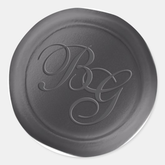 Dunkelgraue Script-Doppelmonogram-Wachs-Siegel-Sti Runder Aufkleber (Vorderseite)