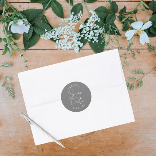 Dunkelgraue stilisierte Hochzeit retten das Datum Runder Aufkleber