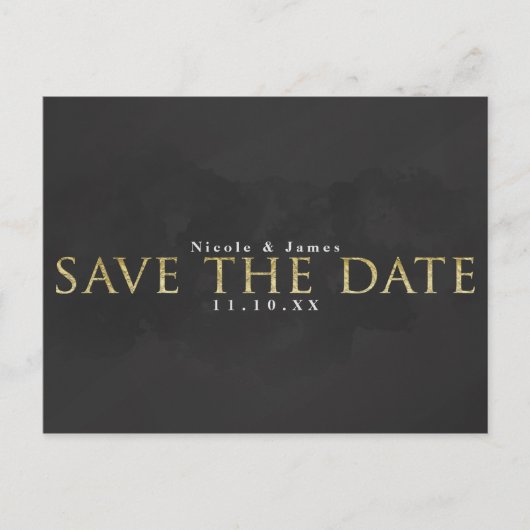 Dunkelgraue und goldene SAVE THE DATE Hochzeitssti Postkarte (Vorderseite)