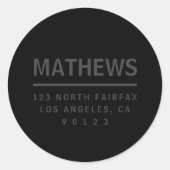 Dunkelgraue und schwarze Rücksendeadresse Runder Aufkleber (Vorderseite)