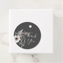 Dunkelgraue und weiße Blütenhochzeit Geschenkanhänger