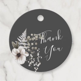 Dunkelgraue und weiße Blütenhochzeit Geschenkanhänger