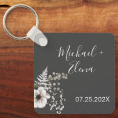Dunkelgraue und weiße Blütenhochzeit Schlüsselanhänger (Vorderseite)