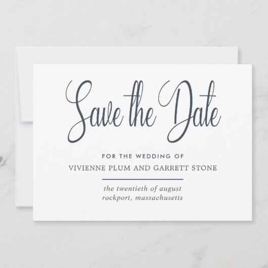 Dunkelgraue und weiße Kalligraphie Save the Date (Vorderseite)