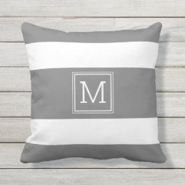 Dunkelgraue und weiße Streifen einfache Monogramm Kissen