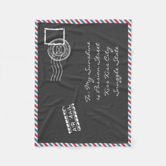 Dunkelgraue Vintage Luftpost Postkarte Fleecedecke (Vorderseite)