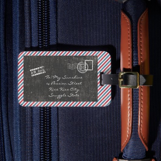 Dunkelgraue Vintage Luftpost Postkarte Gepäckanhänger (Vorderseite Insitu 4)