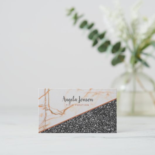 Dunkelgrauer Glitzer und Marmorstein Visitenkarte (Stehend Vorderseite)