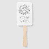 Dunkelgrauer Kreis Blätter Monogramm Hochzeitsprog Fächer (Vorderseite)