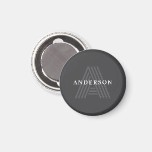Dunkelgrauer Retro-Modern Monogramm-Name Magnet