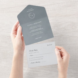 Dunkelgrauer Samt Minimalistischer Lorbeerkranz Ho All In One Einladung