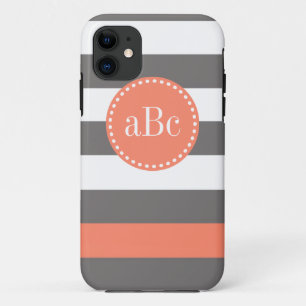 Dunkelgrauer und korallenroter Monogramm-Fall iPhone 11 Hülle