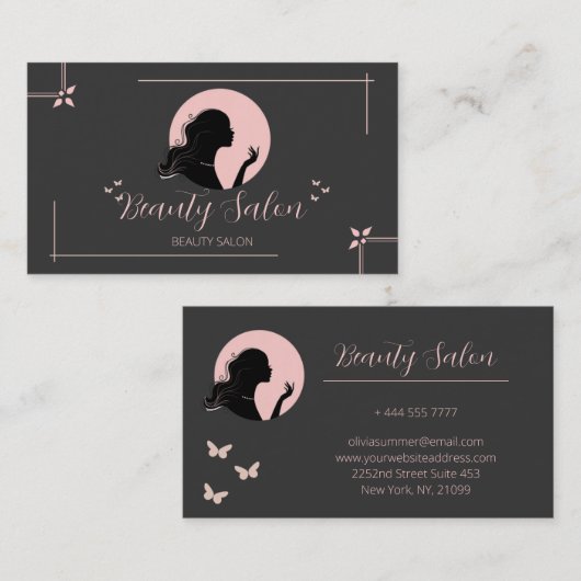 Dunkelgrauer und rosa Schönheitssalon Visitenkarte (Vorne/Hinten)