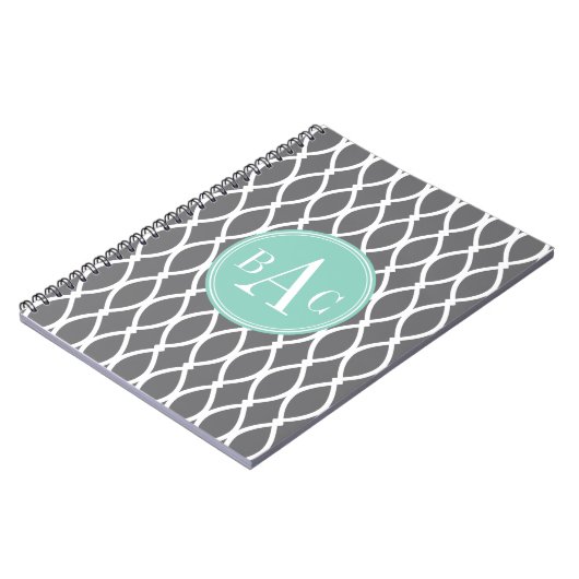 Dunkelgrauer und tadelloser mit Monogramm Notizblock (Linke Seite)