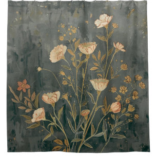 Dunkelgrauer Vintage-Wildblumen-Druck Duschvorhang