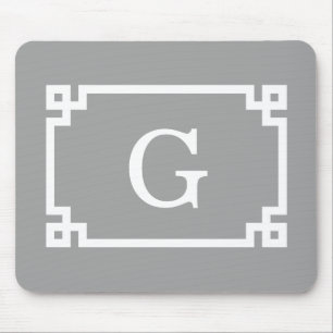 Dunkelgrauer weißer griechischer Schlüsselrahmen # Mousepad