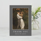 Dunkelgraues Budget Hochzeitspaare Dusche Foto Dankeskarte (Stehend Vorderseite)