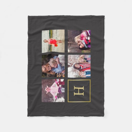 Dunkelgraues Foto-Collagen-Monogramm Fleecedecke (Vorderseite)