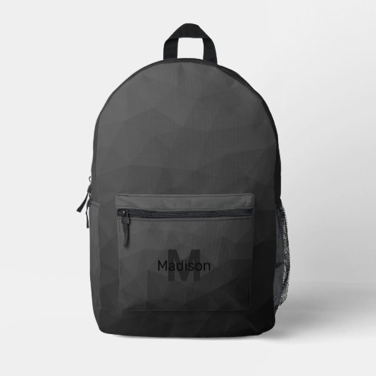 Dunkelgraues geometrisches Maschenmuster Monogram Bedruckter Rucksack (Vorderseite)