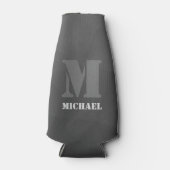 Dunkelgraues geometrisches Maschenmuster Monogram Flaschenkühler (Vorderseite)