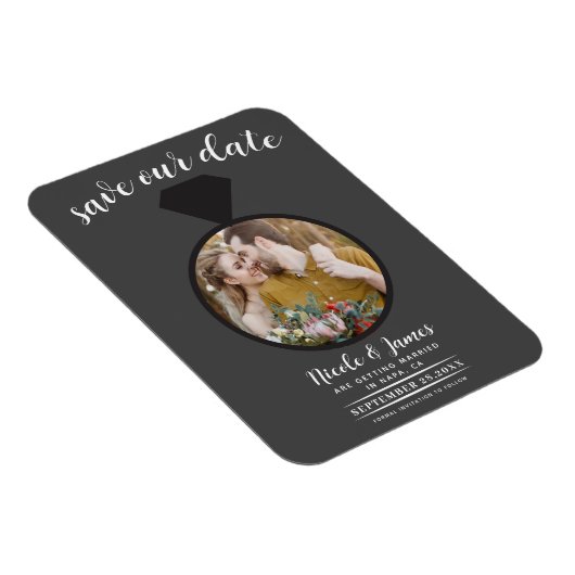 Dunkelgraues Hochzeitsring-Foto Save the Date Magnet (Rechte Seite)