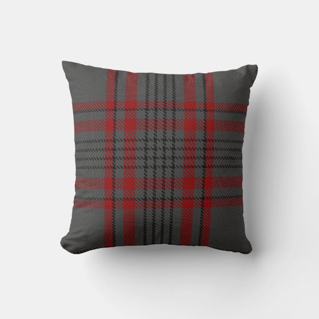 Dunkelgraues Holzkohlen-Schwarzesroter Tartan Kissen (Vorderseite)