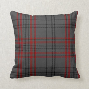 Dunkelgraues Holzkohlen-Schwarzesroter Tartan Kissen
