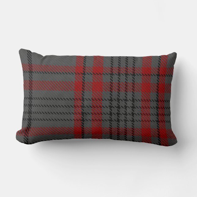 Dunkelgraues Holzkohlen-Schwarzesroter Tartan Lendenkissen (Vorderseite)