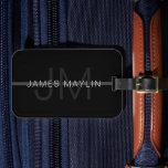 Dunkelgraues Monogramm, Name und geometrischer Str Gepäckanhänger<br><div class="desc">Vollständig anpassbarer Name und Monogramm,  bearbeiten Sie,  wie Sie möchten!</div>