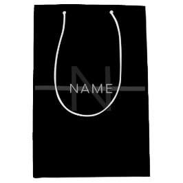 Dunkelgraues Monogramm, Name und geometrischer Str Mittlere Geschenktüte