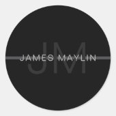 Dunkelgraues Monogramm, Name und geometrischer Str Runder Aufkleber (Vorderseite)