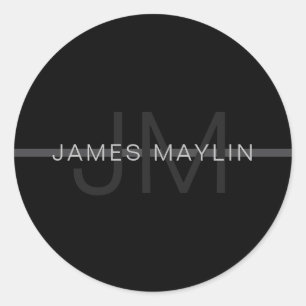 Dunkelgraues Monogramm, Name und geometrischer Str Runder Aufkleber