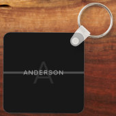Dunkelgraues Monogramm, Name und geometrischer Str Schlüsselanhänger (Rückseite)