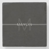 Dunkelgraues Monogramm, Name und geometrischer Str Steinuntersetzer (Vorderseite)