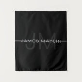 Dunkelgraues Monogramm, Name und geometrischer Str Wandteppich (Vorderseite)