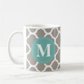 Dunkelgraues Monogramm Pink Quatrefolienmuster Kaffeetasse (Links)