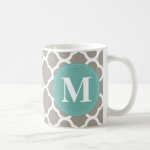 Dunkelgraues Monogramm Pink Quatrefolienmuster Kaffeetasse